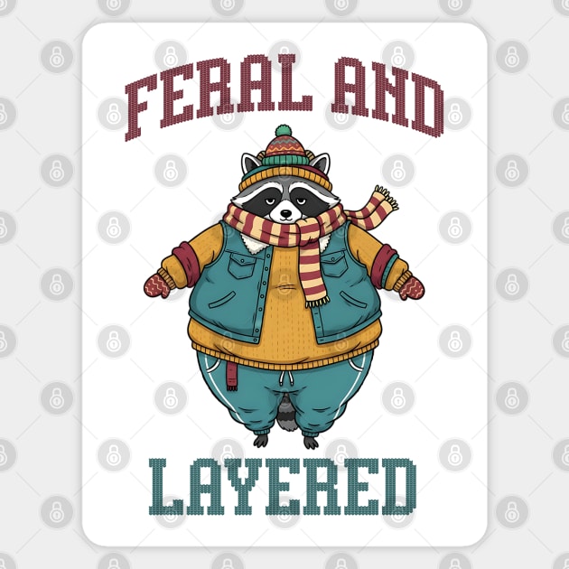 Raccoon Feral And Layered, how to keep warm in winter Sticker by Luxinda